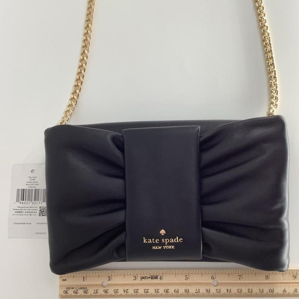 Kate Spade New York Millie Bow Black Leather Crossbody Clutch Bag KC489 NEW
